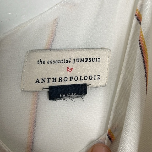 Anthropologie The Essential White Striped Linen Blend Crop Jumpsuit Size 2 - Picture 5 of 8